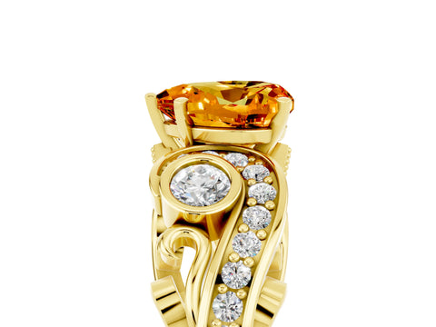 Yellow gold Heart Cut Citrine Solitaire Ring with Milgrain Pavé Band and Four-Prong Setting_29