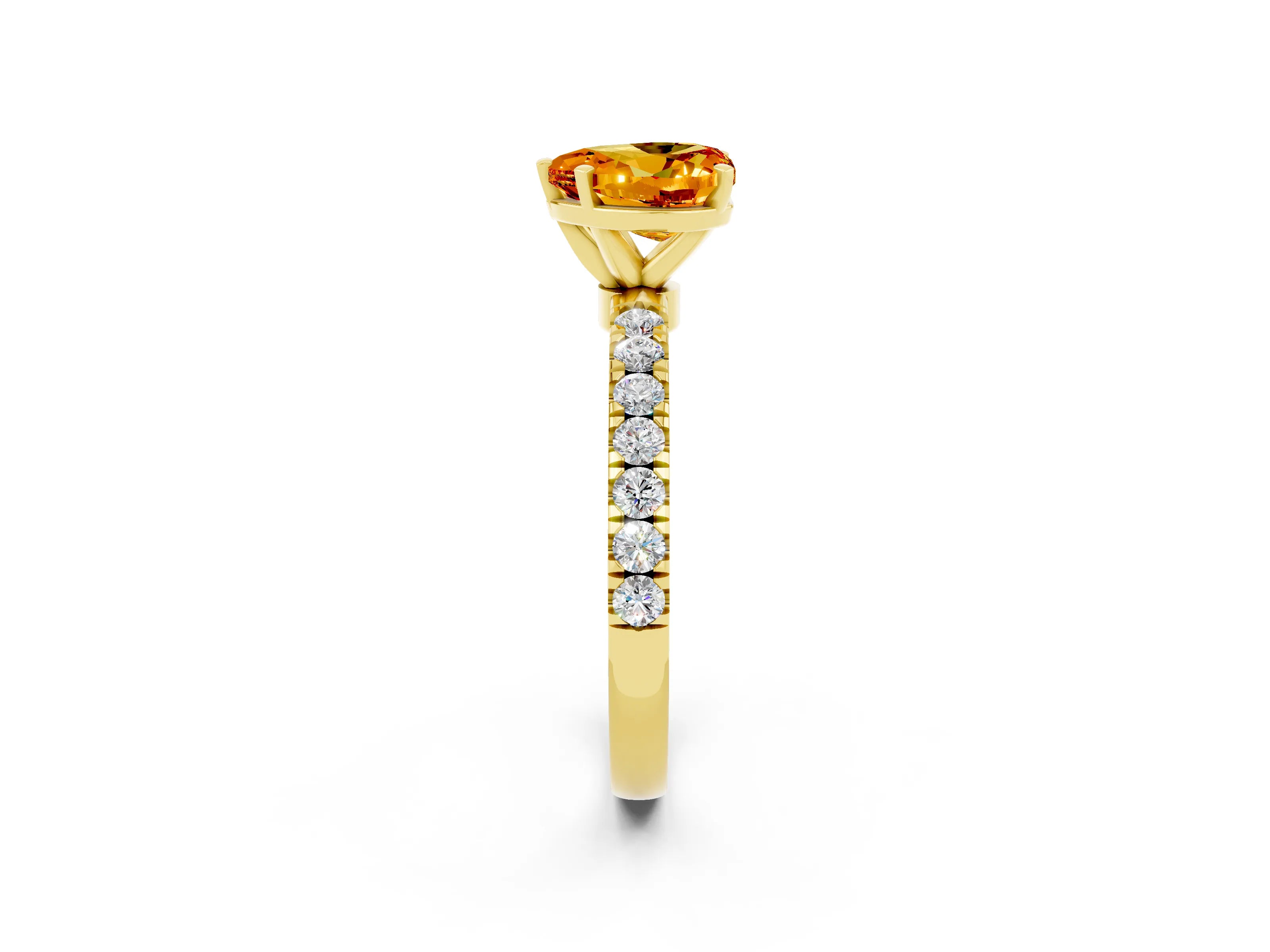 Yellow gold Heart Cut Citrine Solitaire Ring with Pavé Accents and Four-Prong Setting_2