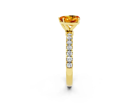 Yellow gold Heart Cut Citrine Solitaire Ring with Pavé Accents and Four-Prong Setting_2