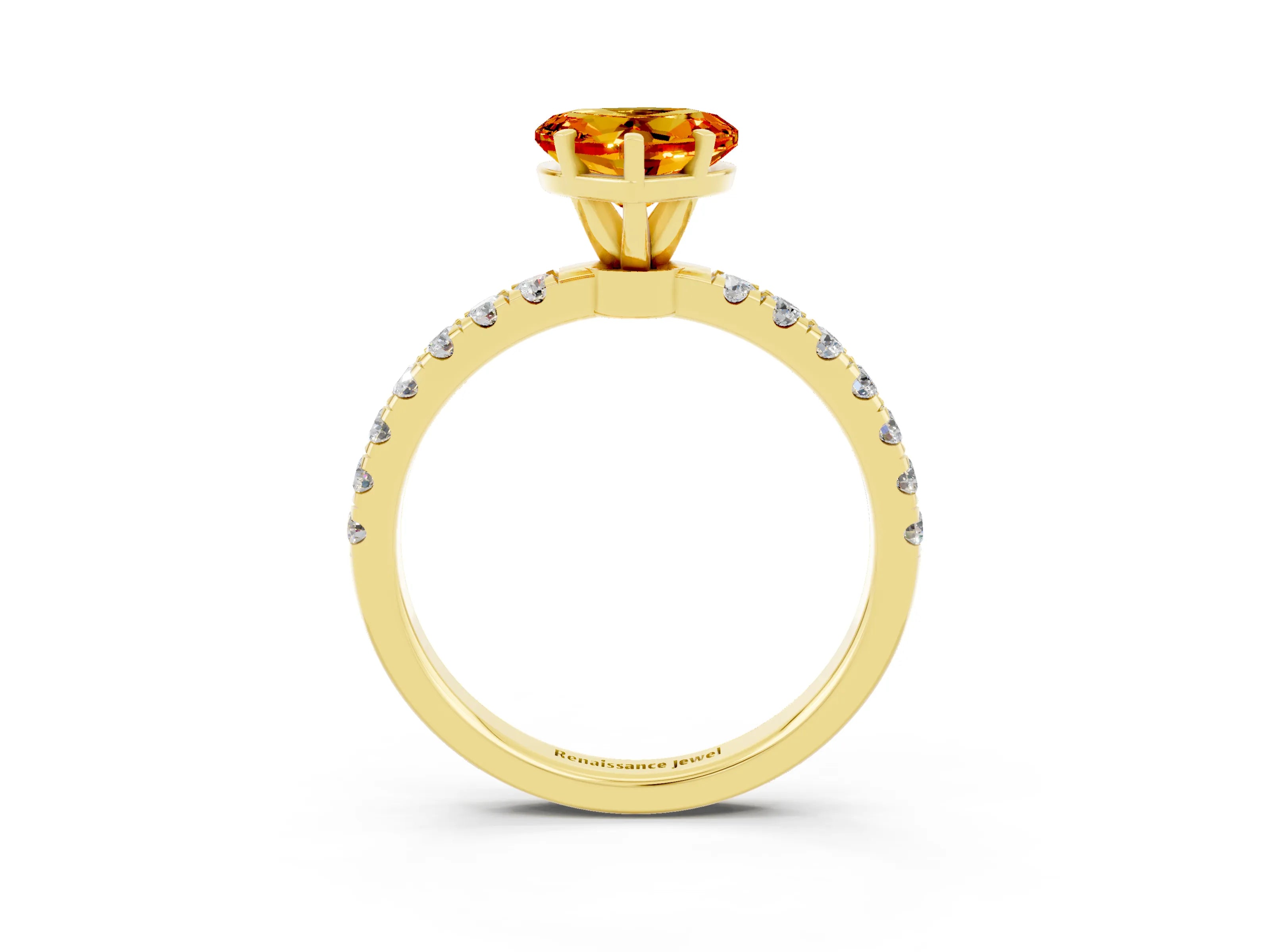 Yellow gold Heart Cut Citrine Solitaire Ring with Pavé Accents and Four-Prong Setting_3