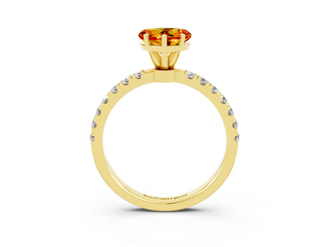 Yellow gold Heart Cut Citrine Solitaire Ring with Pavé Accents and Four-Prong Setting_3