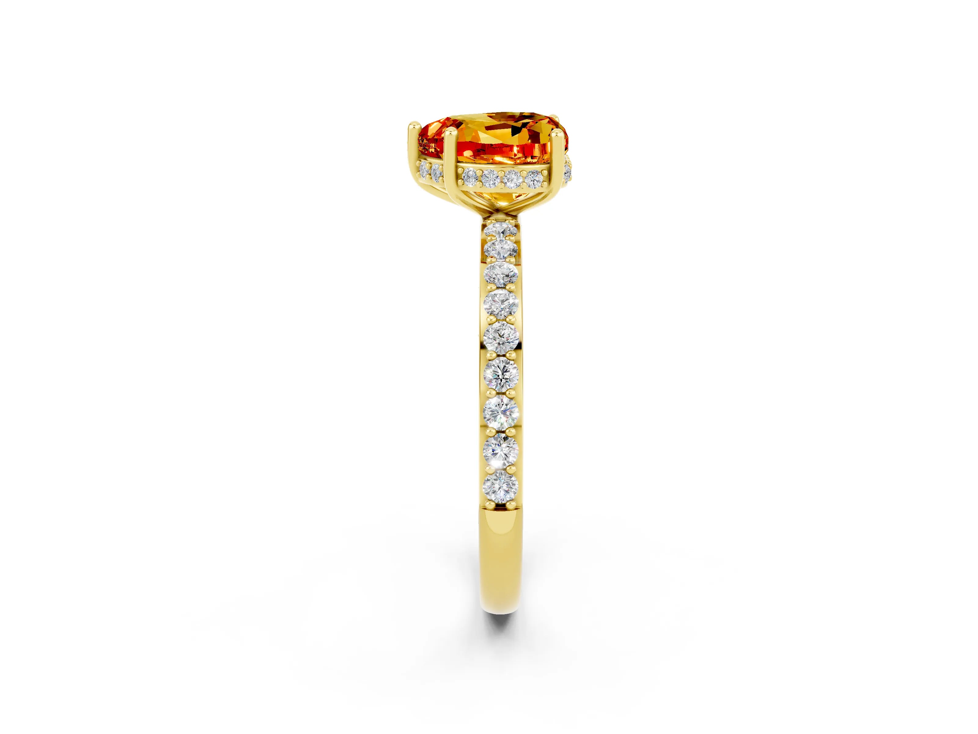 Yellow gold Heart Cut Citrine Solitaire Ring with Pavé Band and Hidden Halo_14