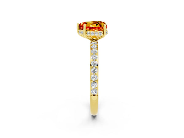 Yellow gold Heart Cut Citrine Solitaire Ring with Pavé Band and Hidden Halo