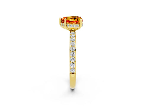 Yellow gold Heart Cut Citrine Solitaire Ring with Pavé Band and Hidden Halo_14