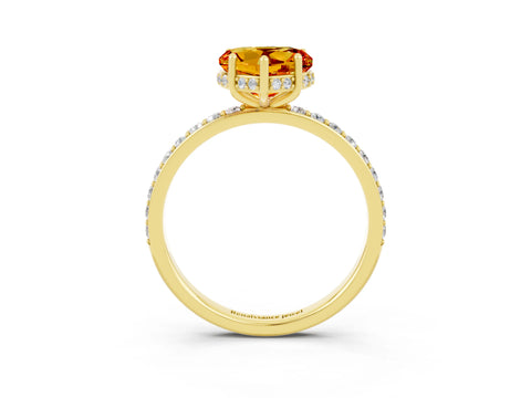 Yellow gold Heart Cut Citrine Solitaire Ring with Pavé Band and Hidden Halo_15