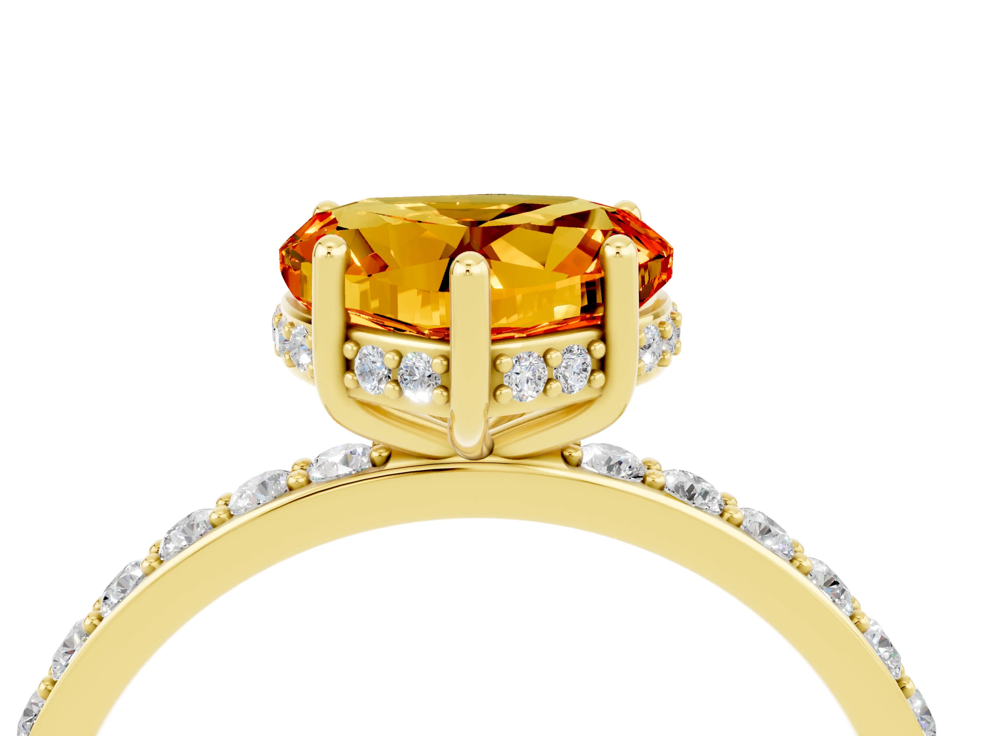 Yellow gold Heart Cut Citrine Solitaire Ring with Pavé Band and Hidden Halo_16