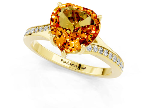 Yellow gold Heart Cut Citrine Solitaire Ring with Pavé Band and Prong Setting_13