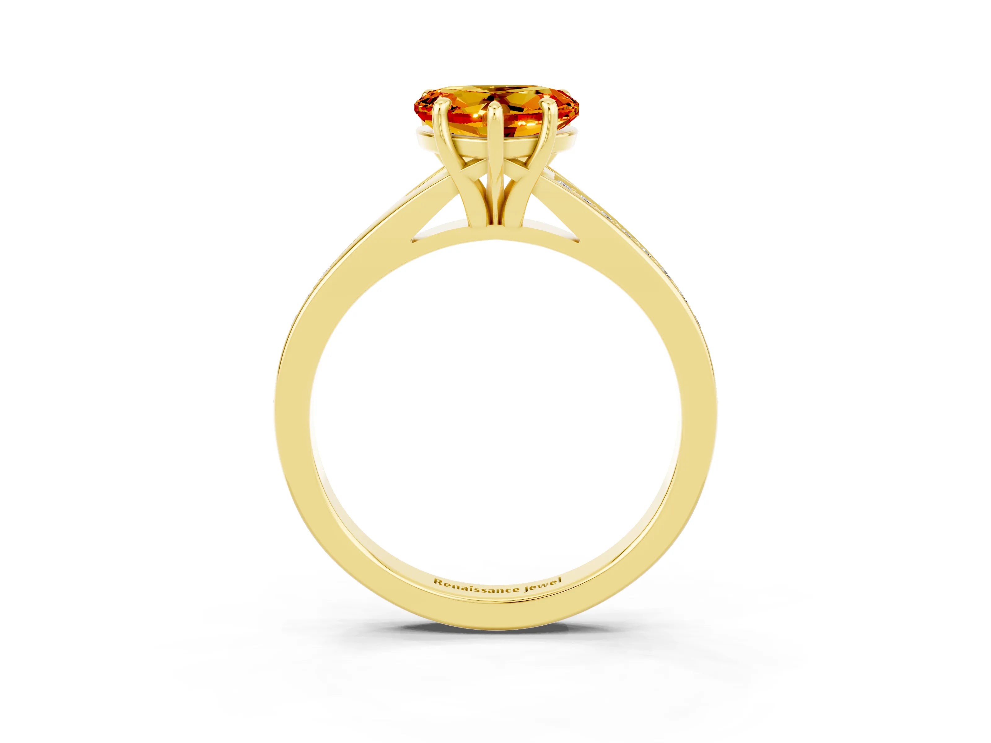 Yellow gold Heart Cut Citrine Solitaire Ring with Pavé Band and Prong Setting_15