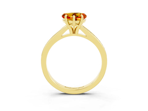 Yellow gold Heart Cut Citrine Solitaire Ring with Pavé Band and Prong Setting_15