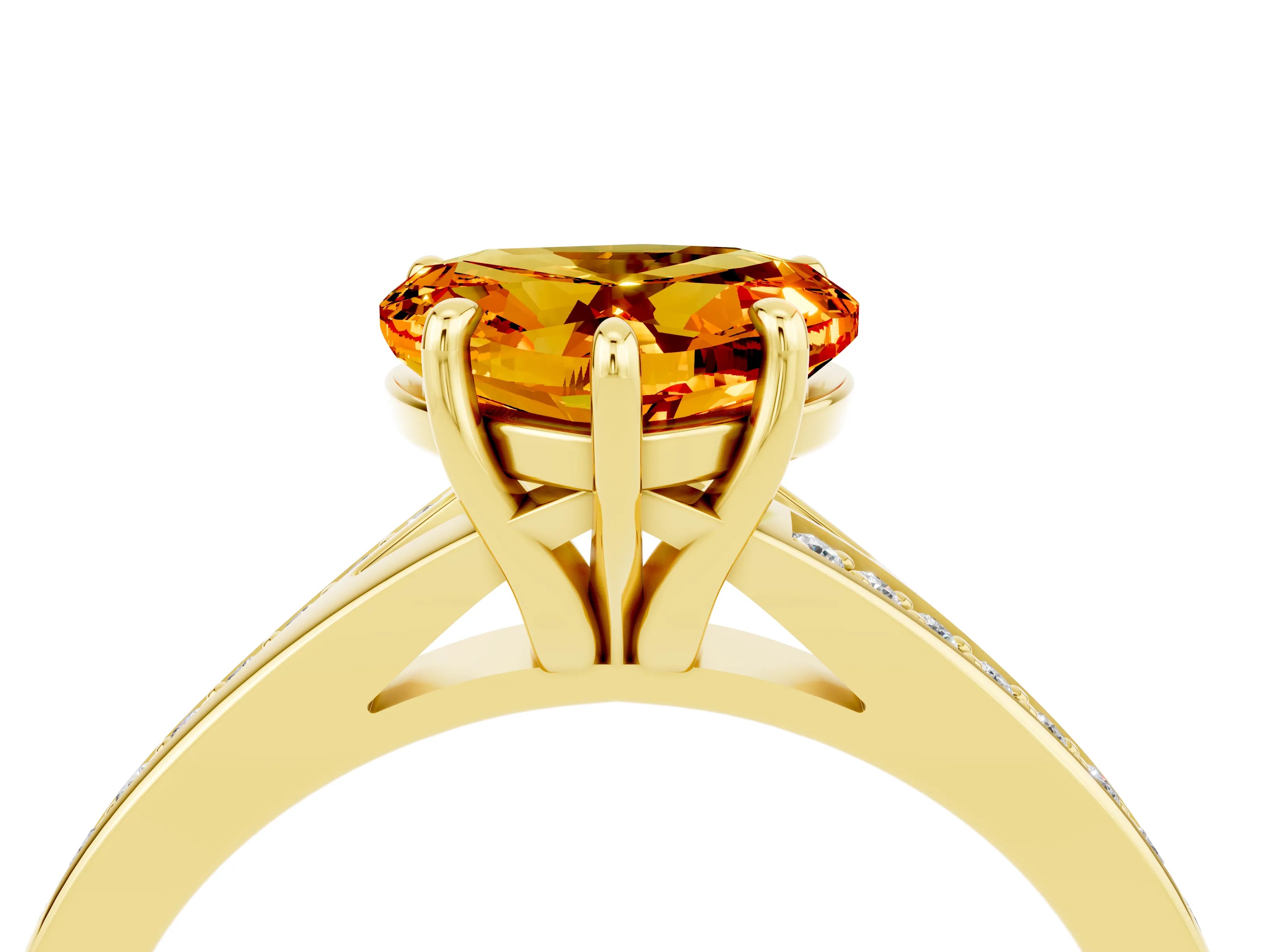 Yellow gold Heart Cut Citrine Solitaire Ring with Pavé Band and Prong Setting_16