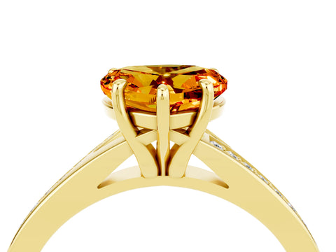 Yellow gold Heart Cut Citrine Solitaire Ring with Pavé Band and Prong Setting_16