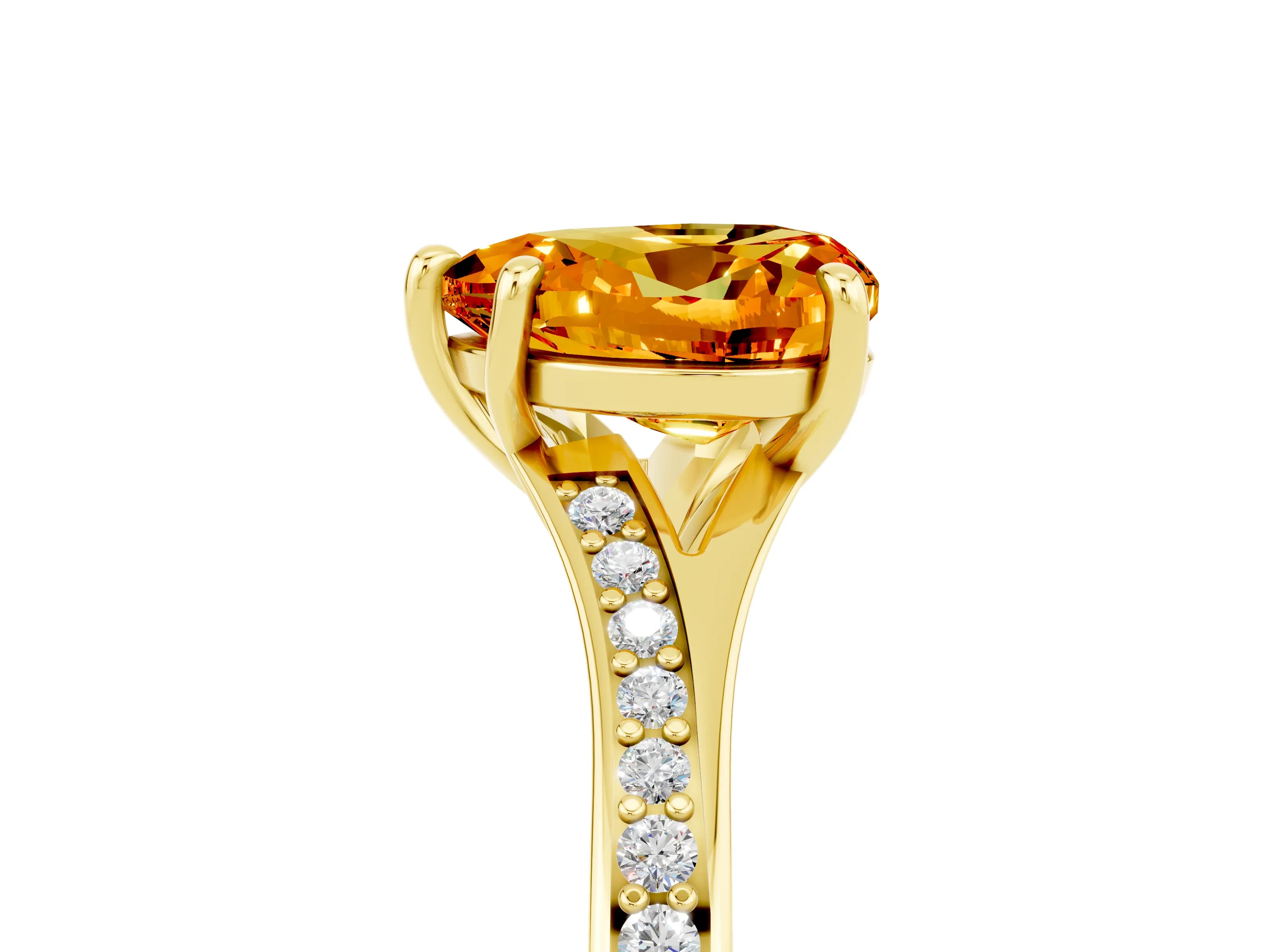 Yellow gold Heart Cut Citrine Solitaire Ring with Pavé Band and Prong Setting_17