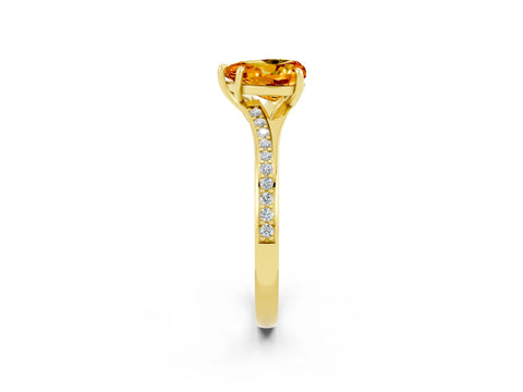 Yellow gold Heart Cut Citrine Solitaire Ring with Pavé Band and Prong Setting_2