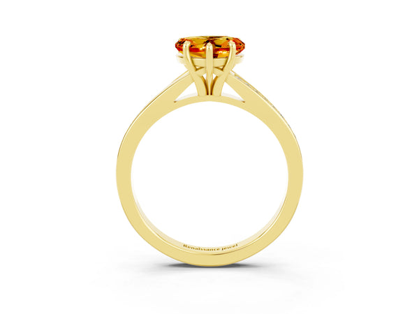 Yellow gold Heart Cut Citrine Solitaire Ring with Pavé Band and Prong Setting