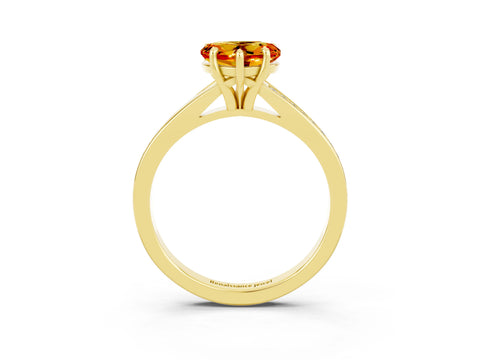 Yellow gold Heart Cut Citrine Solitaire Ring with Pavé Band and Prong Setting_3