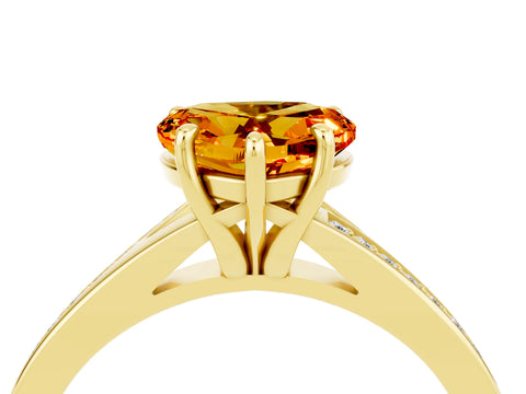 Yellow gold Heart Cut Citrine Solitaire Ring with Pavé Band and Prong Setting_4