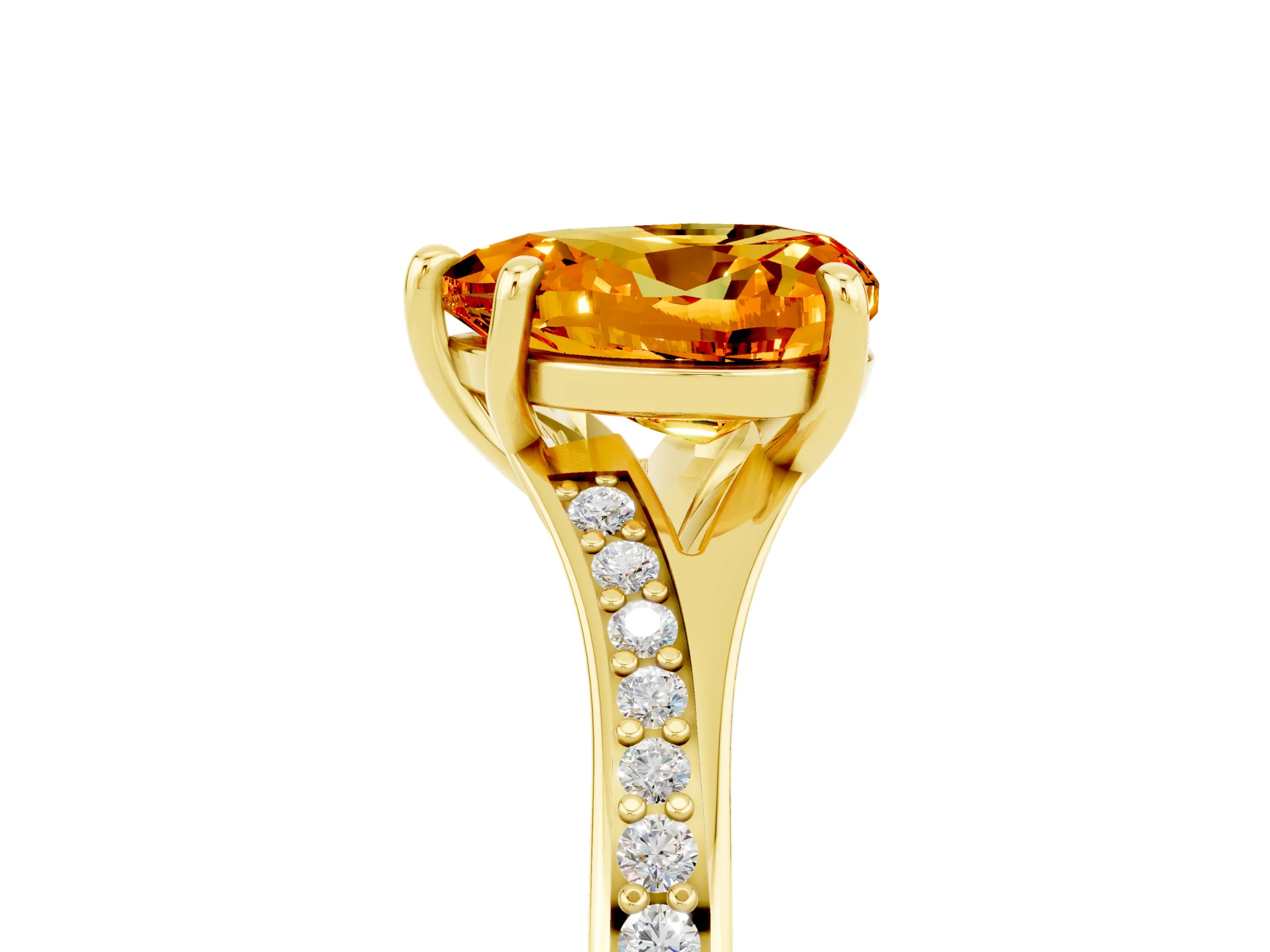 Yellow gold Heart Cut Citrine Solitaire Ring with Pavé Band and Prong Setting_5