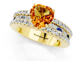Yellow gold Heart Cut Citrine Solitaire Ring with Pavé and Channel Set Band_1