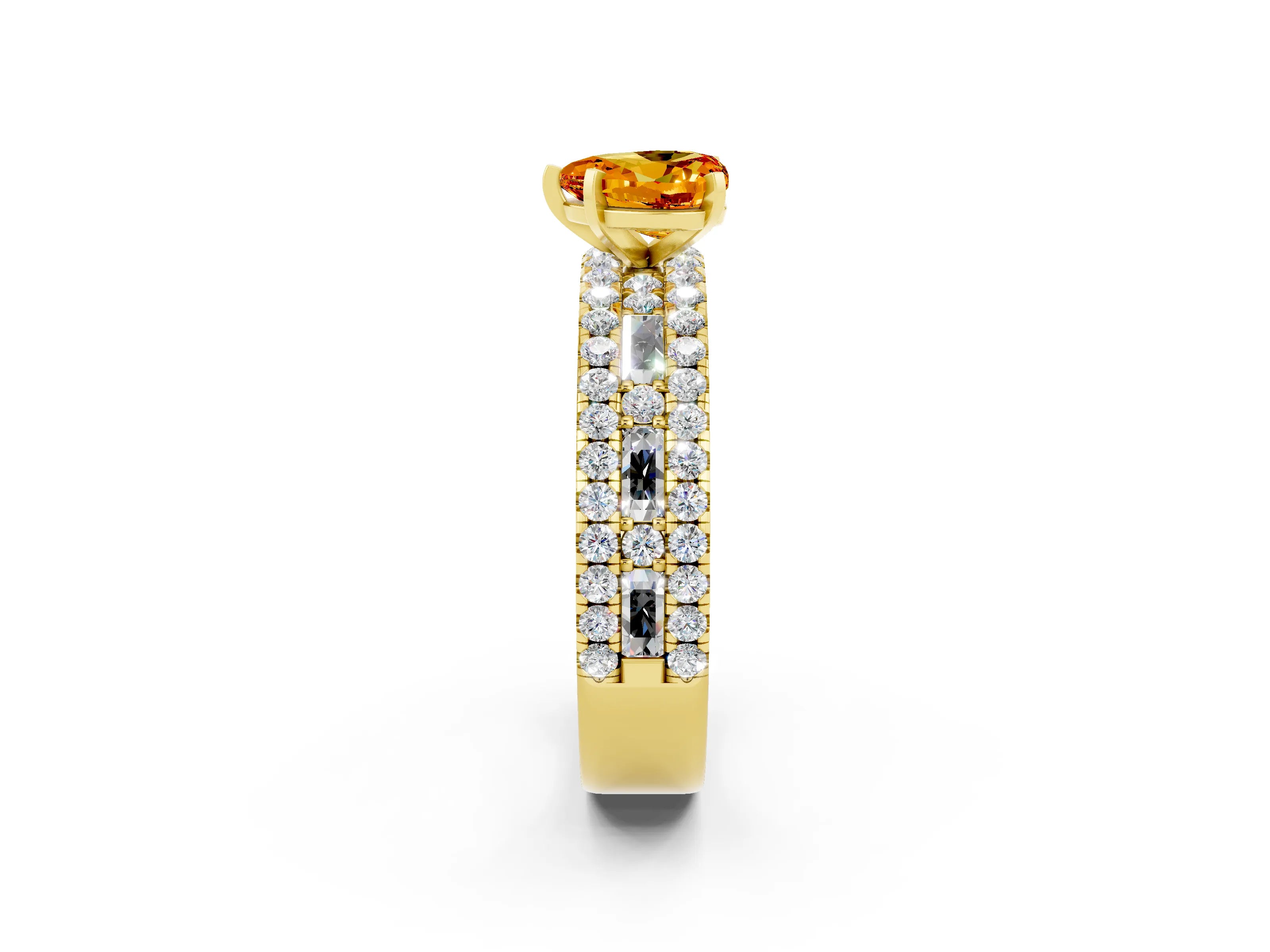 Yellow gold Heart Cut Citrine Solitaire Ring with Pavé and Channel Set Band_2