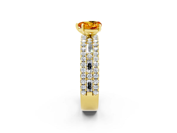 Yellow gold Heart Cut Citrine Solitaire Ring with Pavé and Channel Set Band