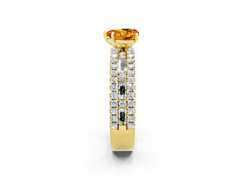 Yellow gold Heart Cut Citrine Solitaire Ring with Pavé and Channel Set Band_2
