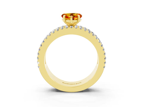 Yellow gold Heart Cut Citrine Solitaire Ring with Pavé and Channel Set Band_3
