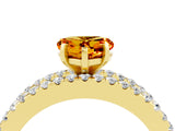 Yellow gold Heart Cut Citrine Solitaire Ring with Pavé and Channel Set Band_4