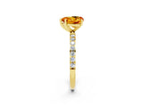 Yellow gold Heart Cut Citrine Solitaire Ring with Pave Band and Four Prong Setting_26
