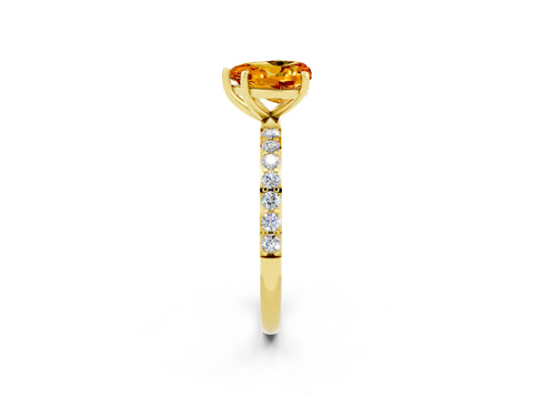 Yellow gold Heart Cut Citrine Solitaire Ring with Pave Band and Four Prong Setting_26