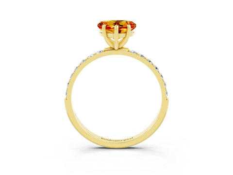 Yellow gold Heart Cut Citrine Solitaire Ring with Pave Band and Four Prong Setting_27