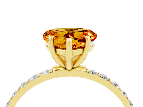 Yellow gold Heart Cut Citrine Solitaire Ring with Pave Band and Four Prong Setting_28