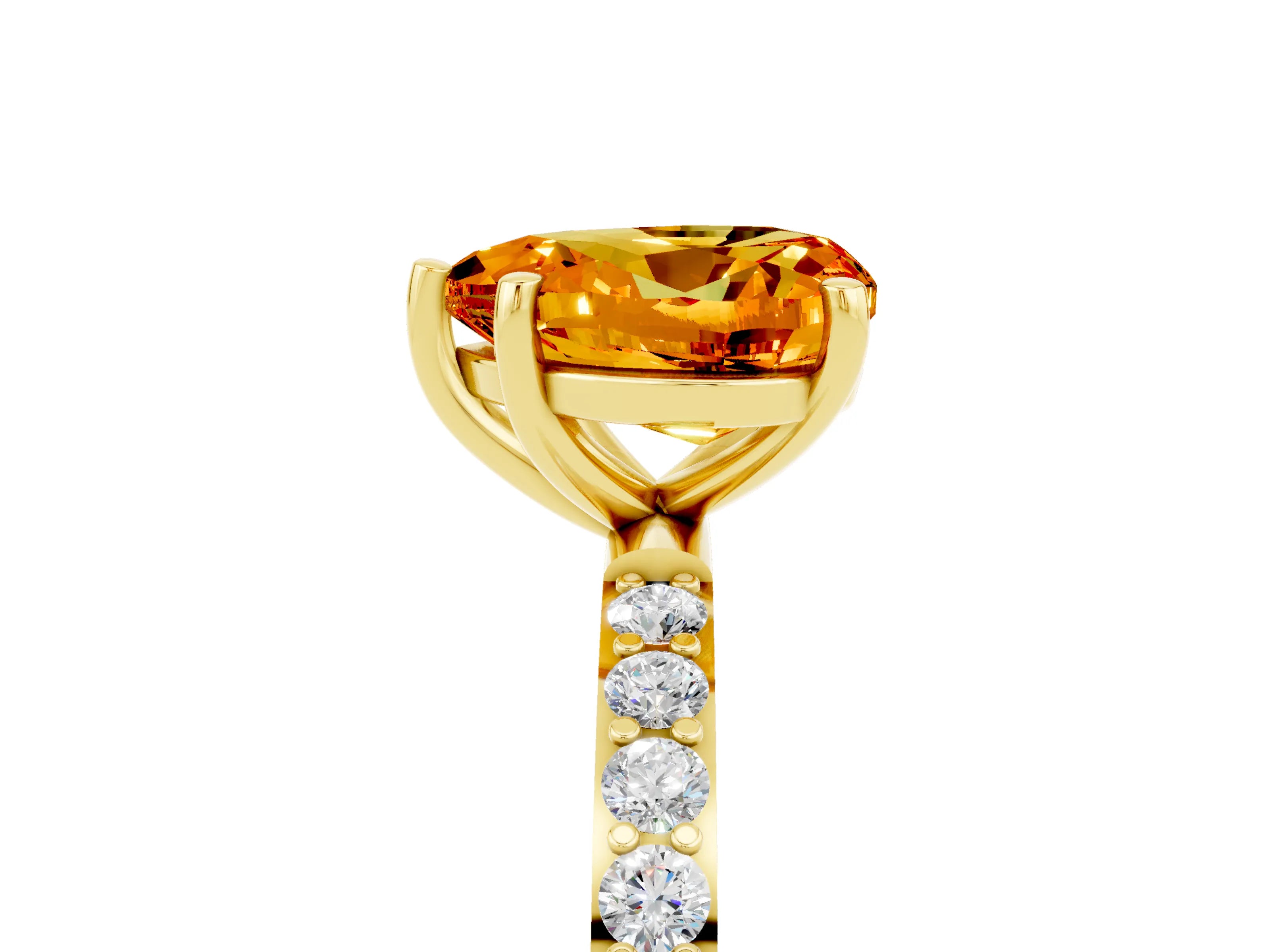 Yellow gold Heart Cut Citrine Solitaire Ring with Pave Band and Four Prong Setting_29