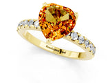 Yellow gold Heart Cut Citrine Solitaire Ring with Round  Pavé Band and Four-Prong Setting_37