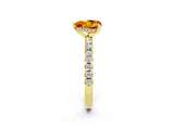 Yellow gold Heart Cut Citrine Solitaire Ring with Round  Pavé Band and Four-Prong Setting_38
