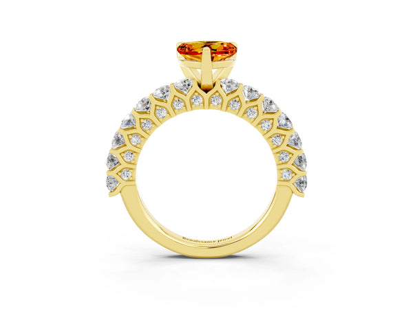 Yellow gold Heart Cut Citrine Solitaire Ring with Shared Prong Pavé Band and Four-Prong Setting