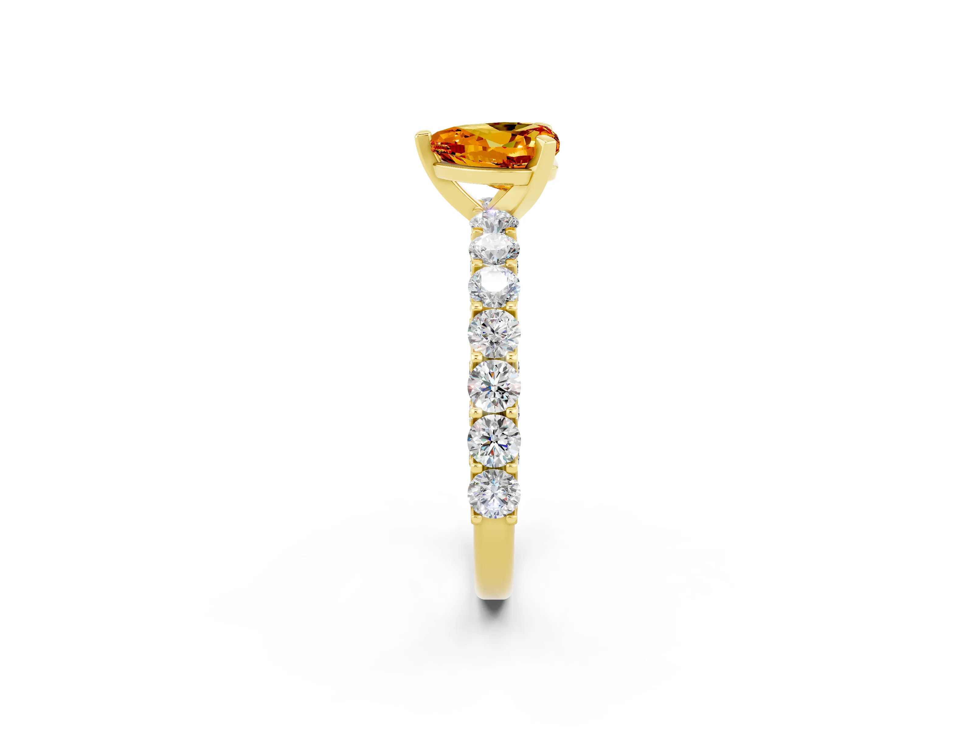 Yellow gold Heart Cut Citrine Solitaire Ring with Shared Prong Pavé Band and Four-Prong Setting_2