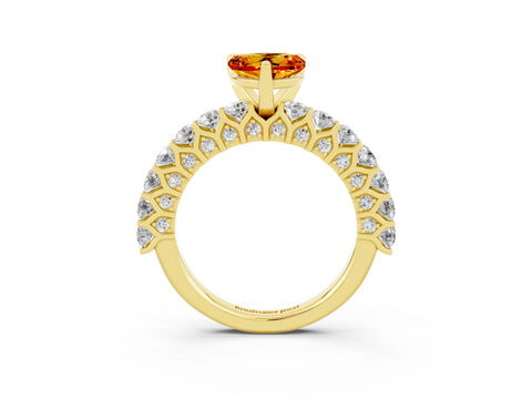 Yellow gold Heart Cut Citrine Solitaire Ring with Shared Prong Pavé Band and Four-Prong Setting_3