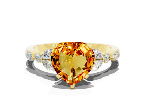 Yellow gold Heart Cut Citrine Solitaire Ring with Side Stones and Four-Prong Setting_12