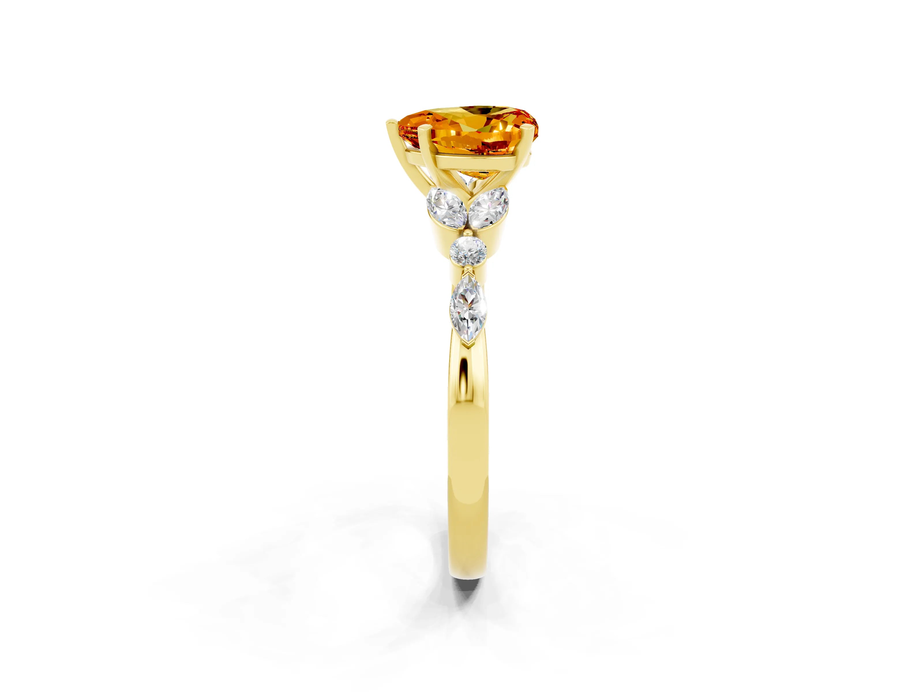 Yellow gold Heart Cut Citrine Solitaire Ring with Side Stones and Four-Prong Setting_14