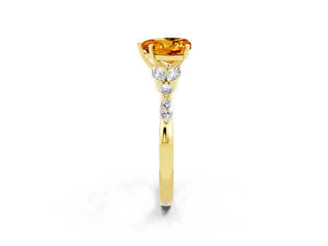 Yellow gold Heart Cut Citrine Solitaire Ring with Side Stones and Four-Prong Setting_14