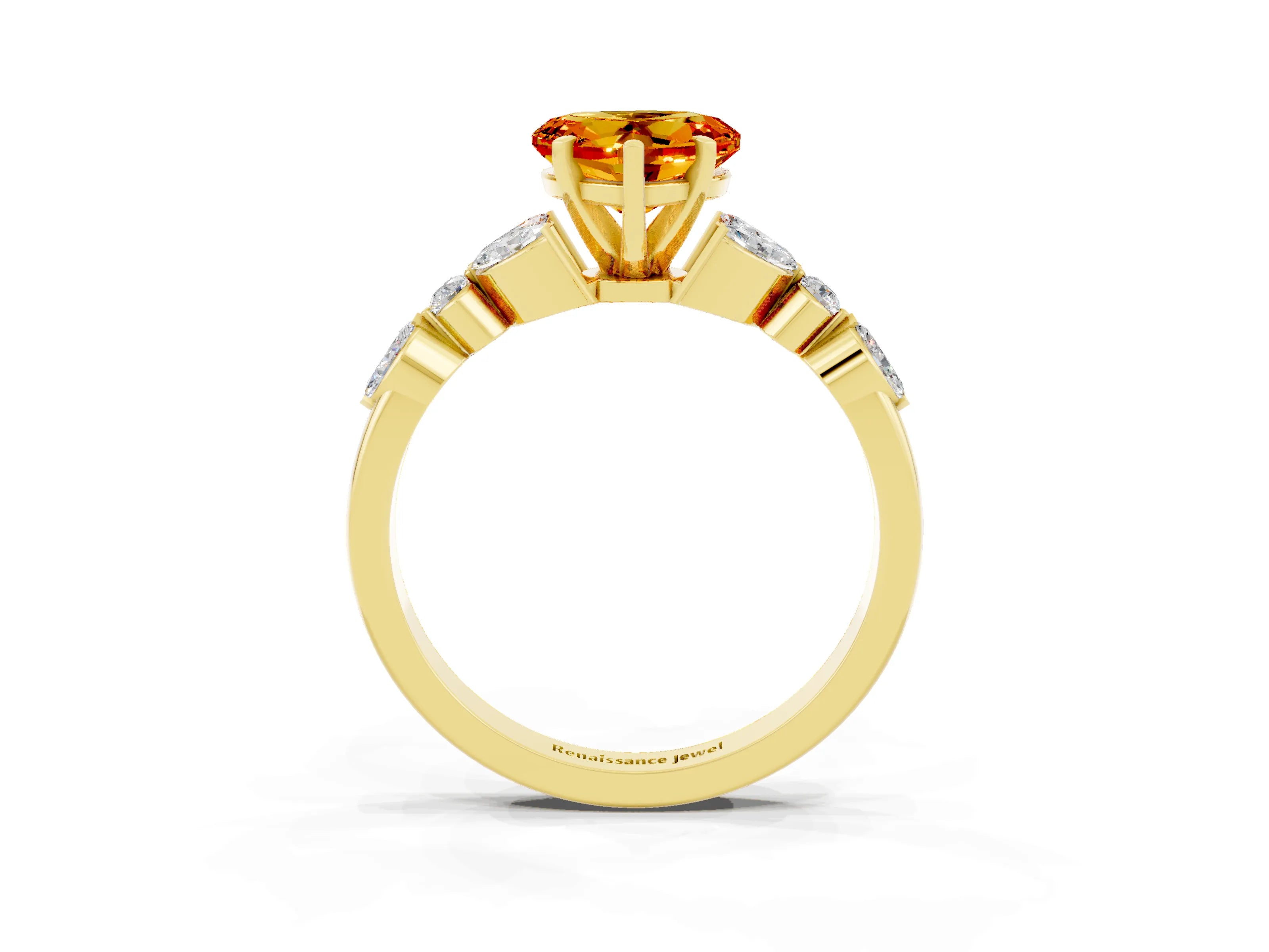Yellow gold Heart Cut Citrine Solitaire Ring with Side Stones and Four-Prong Setting_15