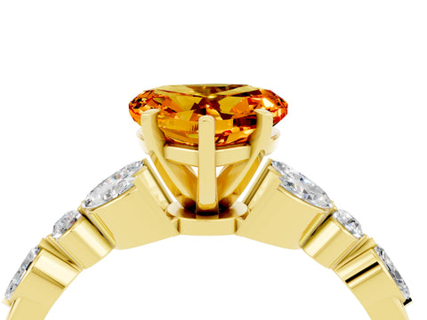 Yellow gold Heart Cut Citrine Solitaire Ring with Side Stones and Four-Prong Setting_16