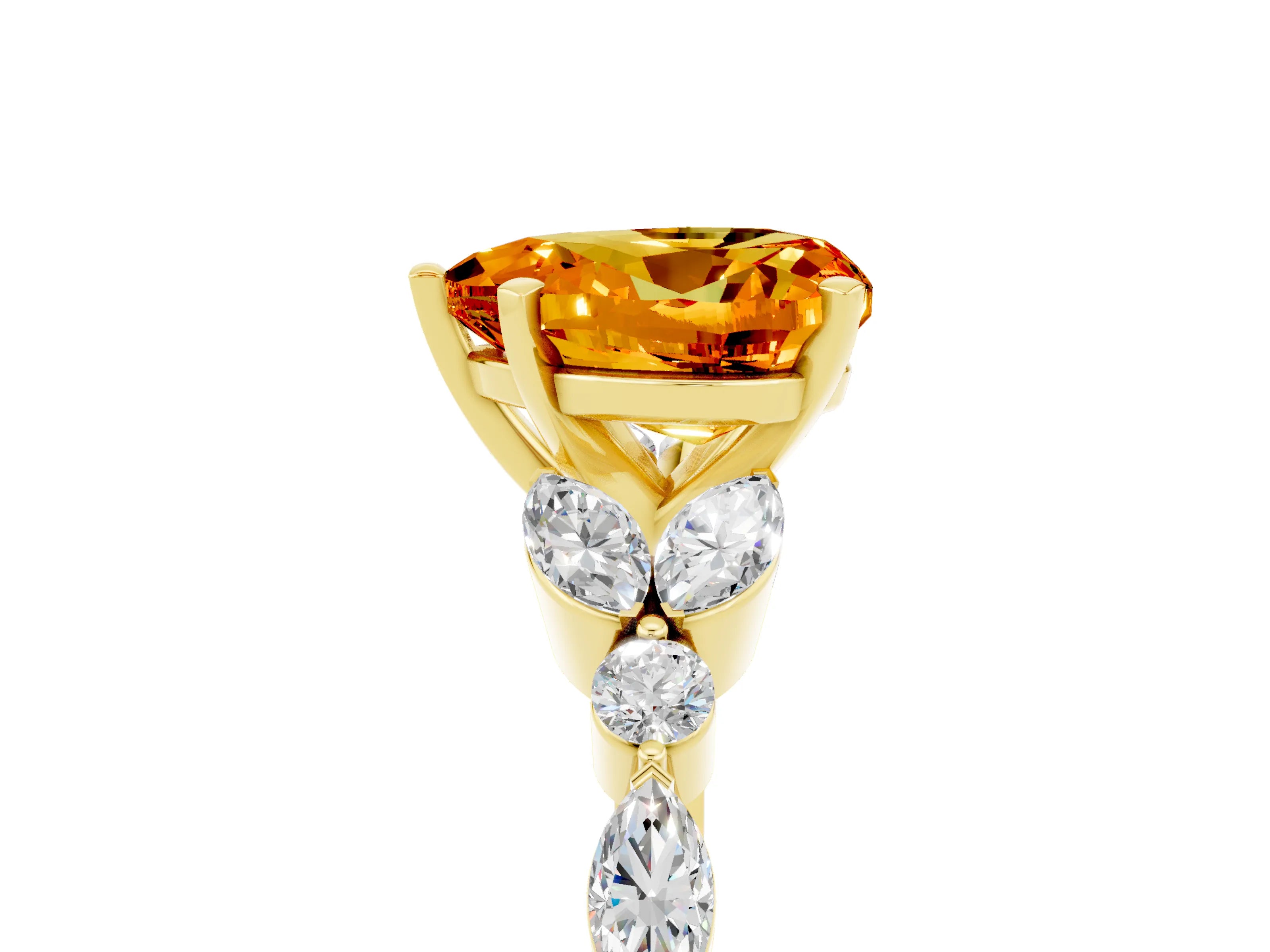 Yellow gold Heart Cut Citrine Solitaire Ring with Side Stones and Four-Prong Setting_17