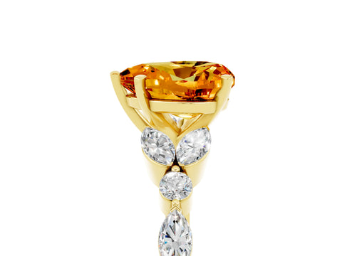 Yellow gold Heart Cut Citrine Solitaire Ring with Side Stones and Four-Prong Setting_17