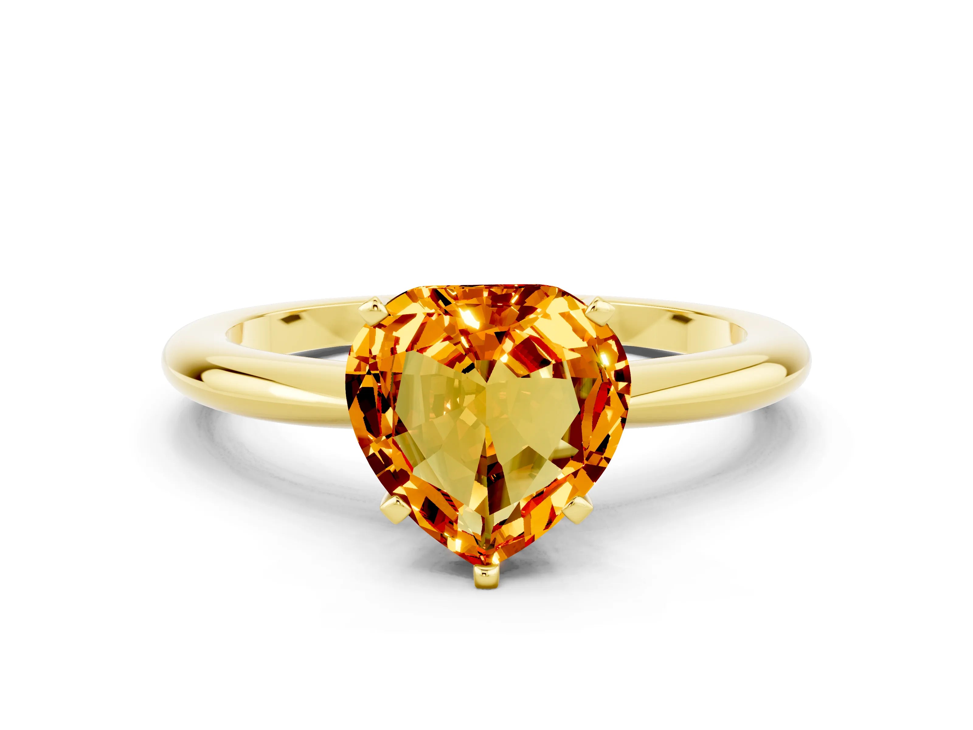 Yellow gold Heart Cut Citrine Solitaire Ring with Six-Prong Setting and Classic Band