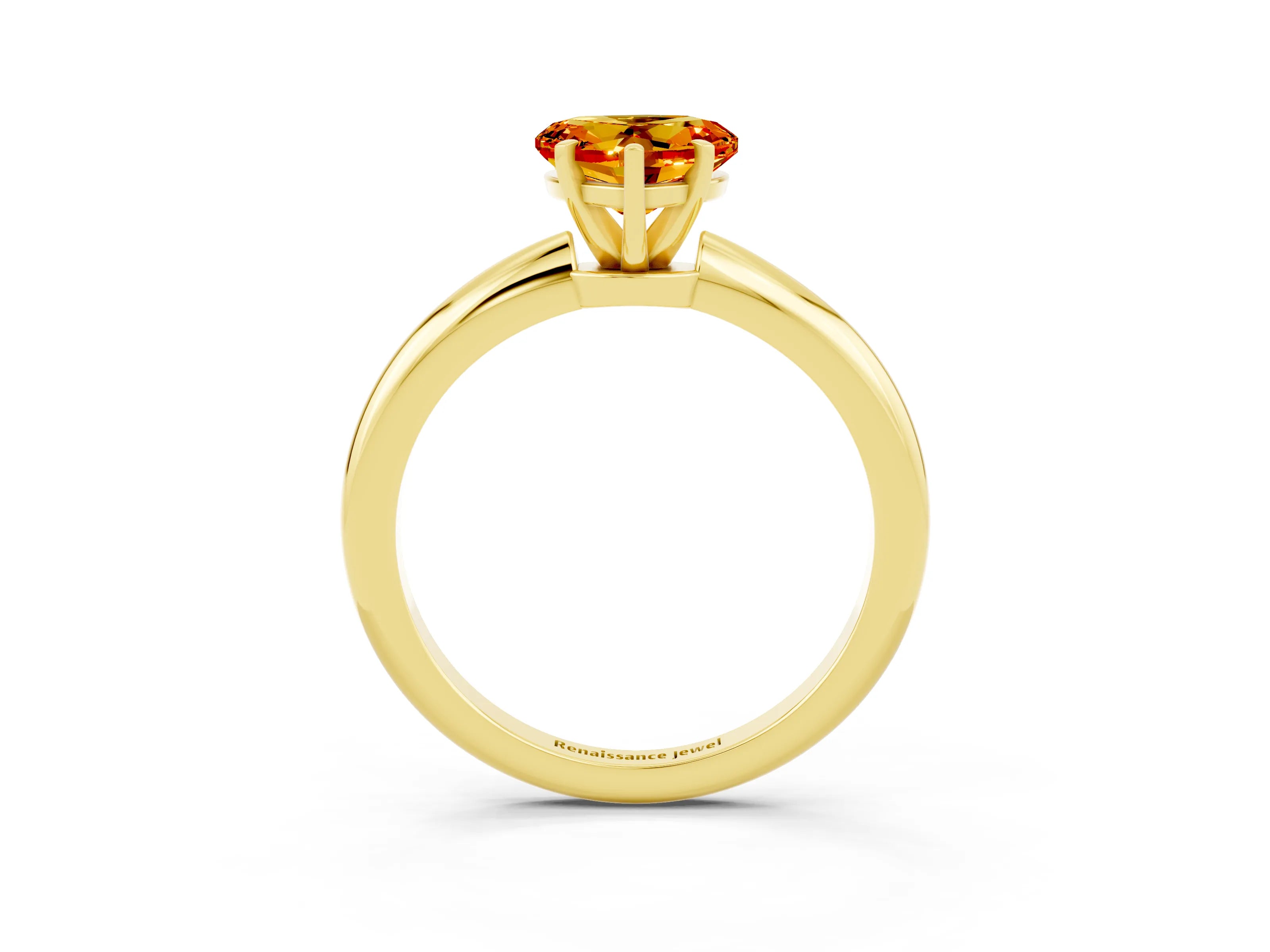 Yellow gold Heart Cut Citrine Solitaire Ring with Six-Prong Setting and Classic Band_3