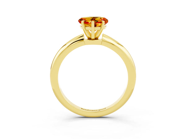 Yellow gold Heart Cut Citrine Solitaire Ring with Six-Prong Setting and Classic Band