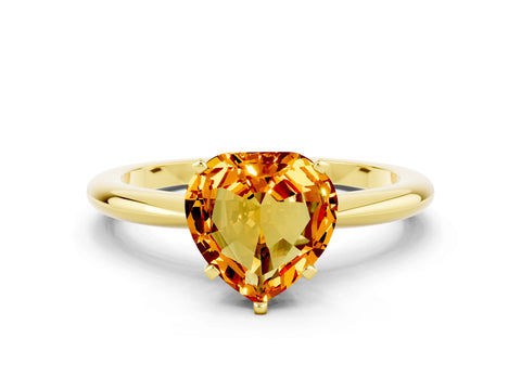 Yellow gold Heart Cut Citrine Solitaire Ring with Six-Prong Setting and Classic Band