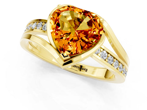 Yellow gold Heart Cut Citrine Solitaire Ring with Split Shank and Prong Setting_1