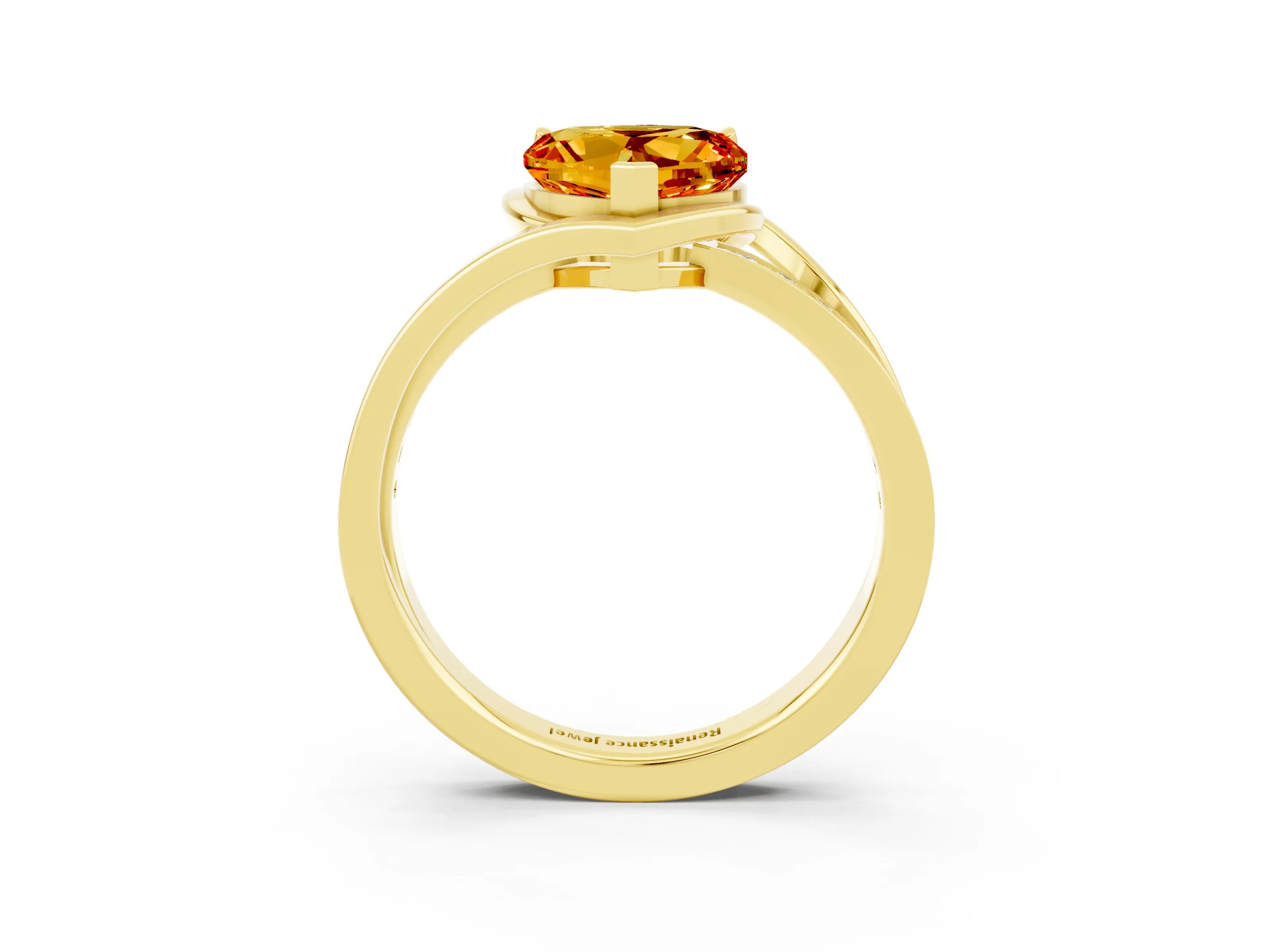 Yellow gold Heart Cut Citrine Solitaire Ring with Split Shank and Prong Setting_3
